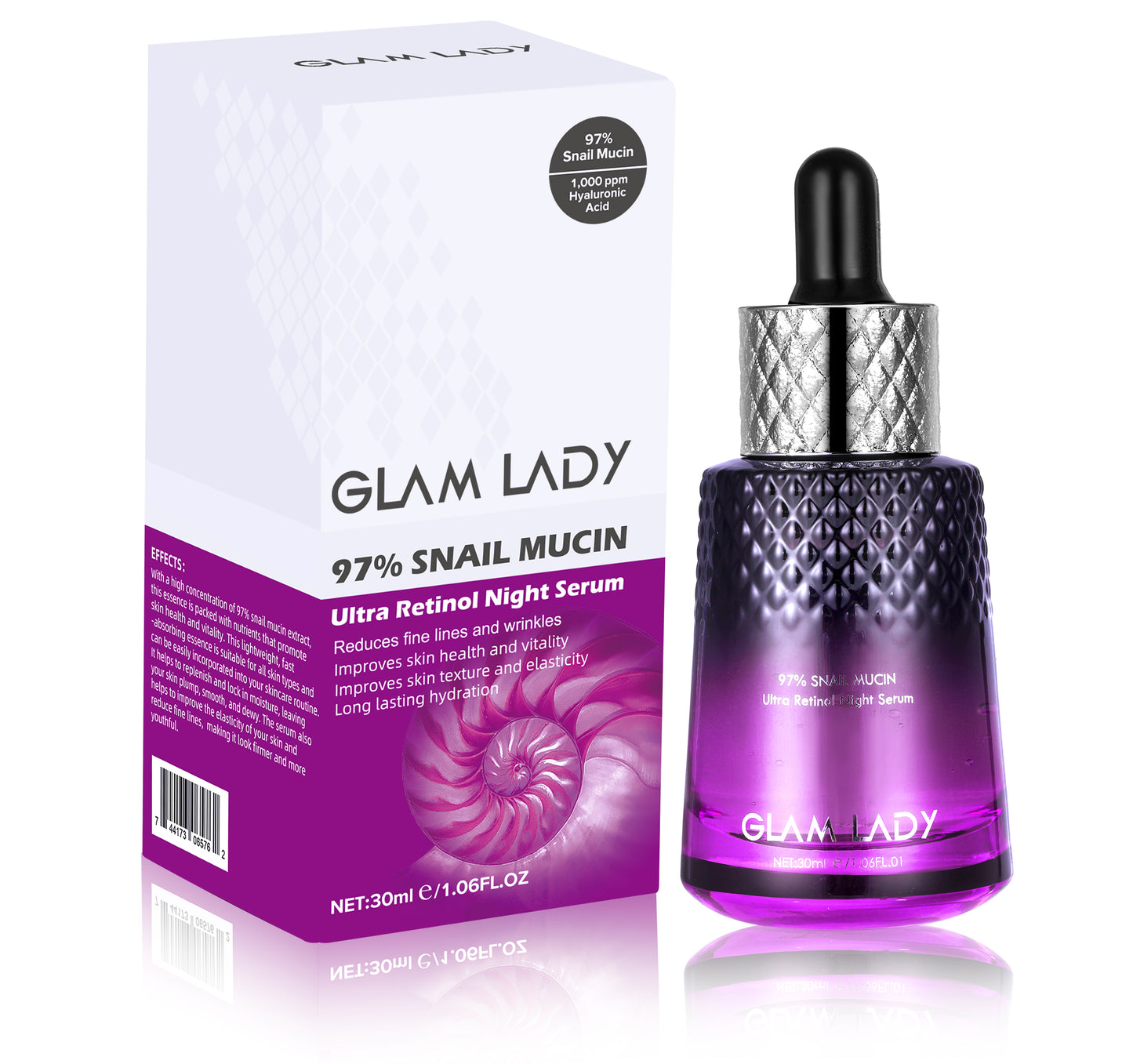 SERUM DE NOCHE CON RETINOL ULTRA DE MUCINA DE BACTER AL 97 % DE GLAM LADY